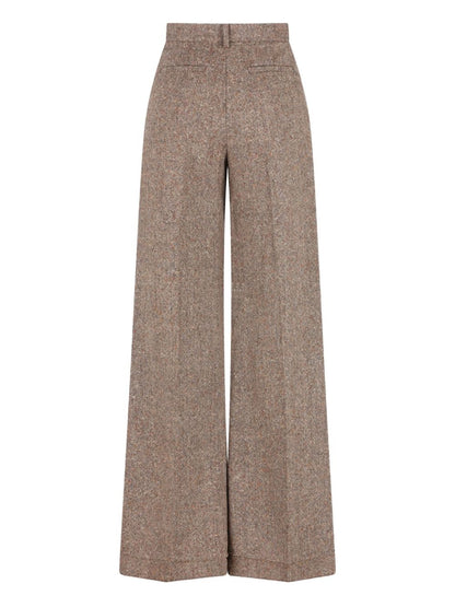 Valentino High-Rise Wool Trousers Light Brown