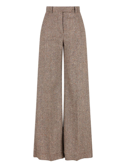 Valentino High-Rise Wool Trousers Light Brown