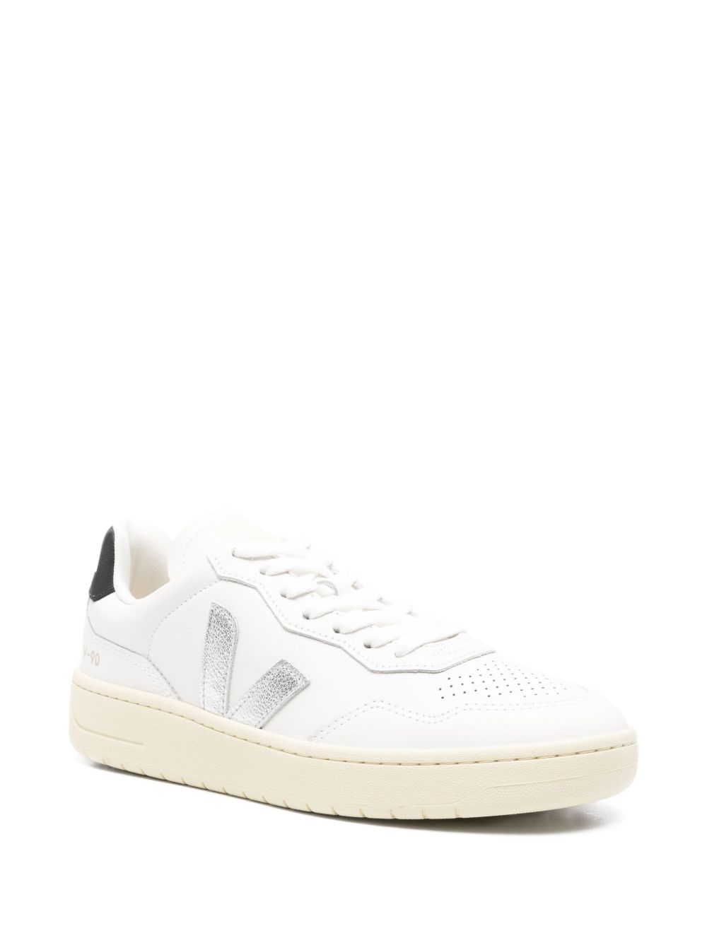 Veja V-90 Low-Top Leather Sneakers Silver Silver
