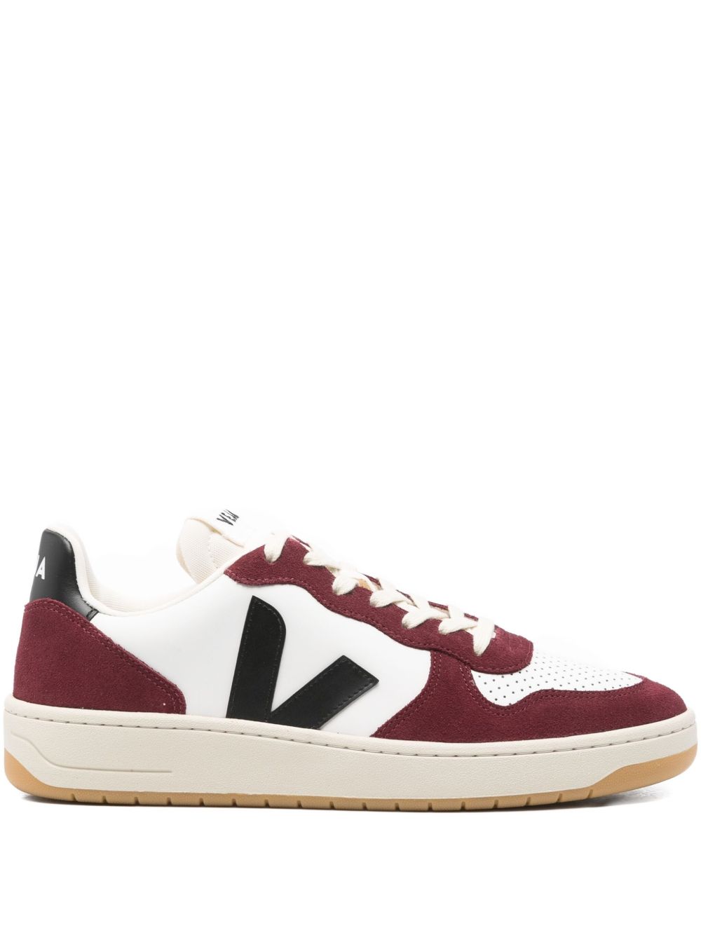 Veja V-10 Low-Top Perforated Leather Sneakers Red