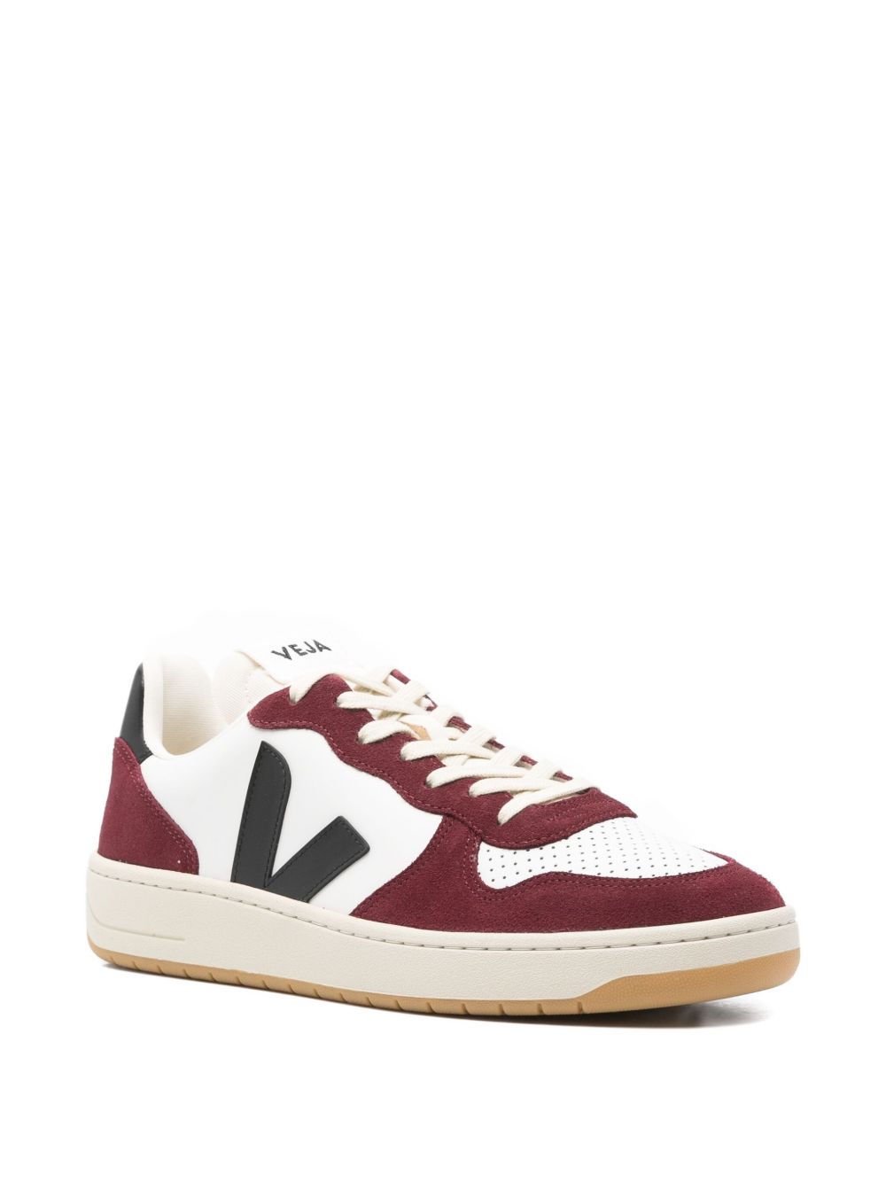 Veja V-10 Low-Top Perforated Leather Sneakers Red