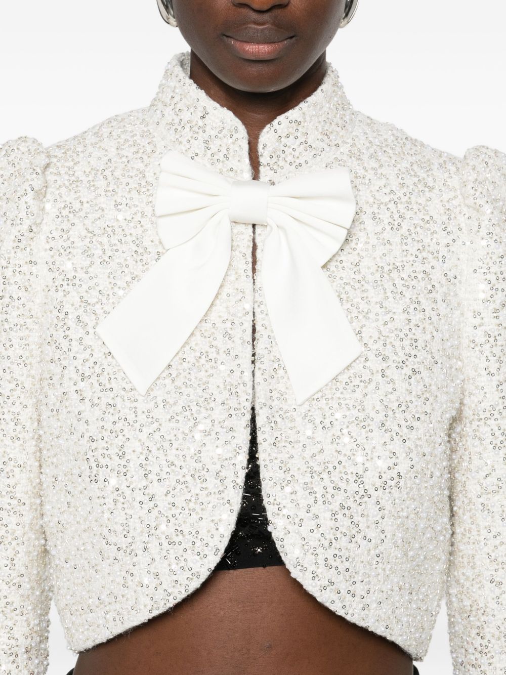 Alice + Olivia Ilaria Sequin-Embellished Bow Jacket White