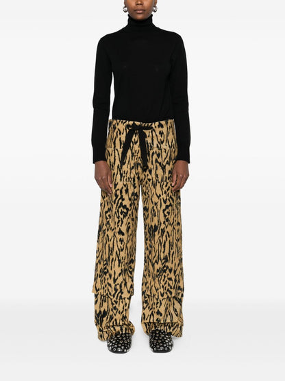 Forte Forte Animal-Print Straight-Leg Trousers Brown