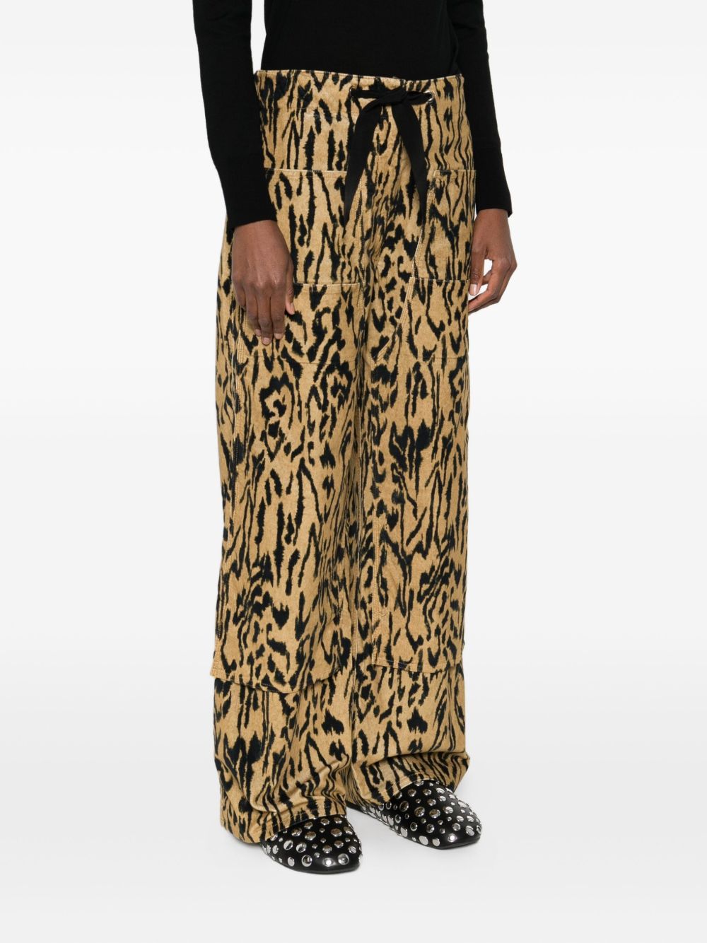 Forte Forte Animal-Print Straight-Leg Trousers Brown
