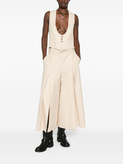 Zimmermann Wide-Leg Belted Wool Trousers Beige