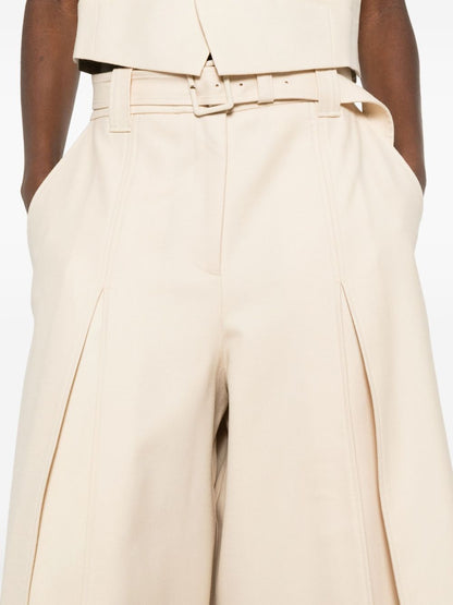Zimmermann Wide-Leg Belted Wool Trousers Beige