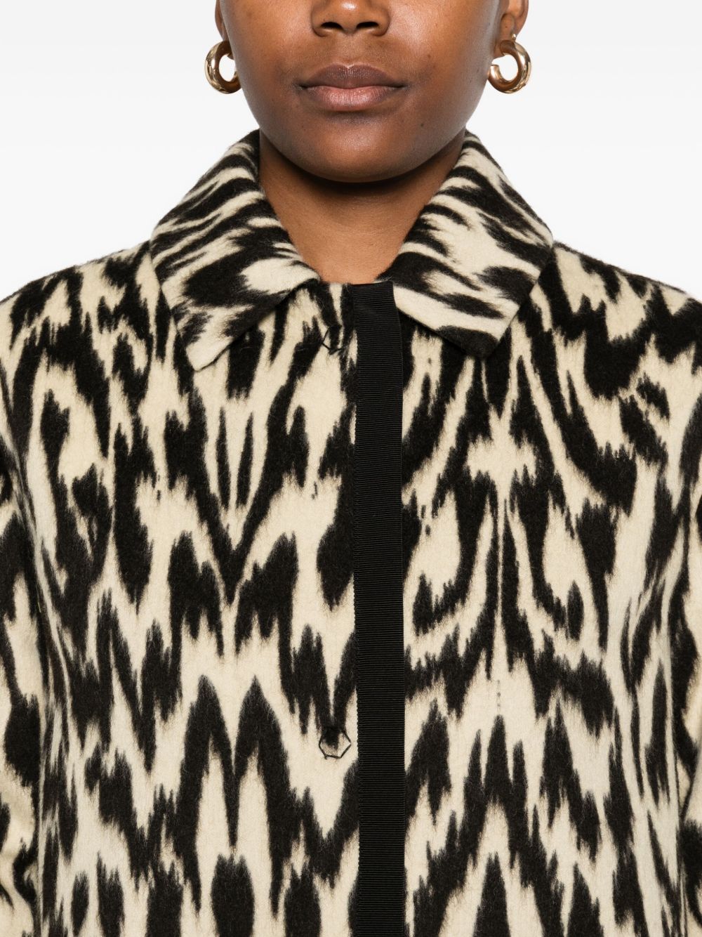 Forte Forte Double-Breasted Animal Print Wool-Blend Coat Brown