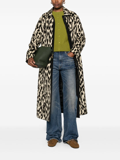 Forte Forte Double-Breasted Animal Print Wool-Blend Coat Brown