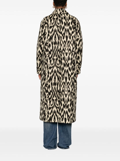 Forte Forte Double-Breasted Animal Print Wool-Blend Coat Brown