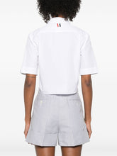 Thom Browne Cropped Cotton Shirt With Logo Tag White White