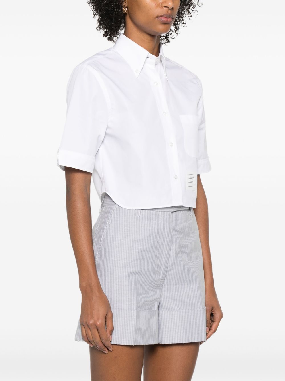 Thom Browne Cropped Cotton Shirt With Logo Tag White White