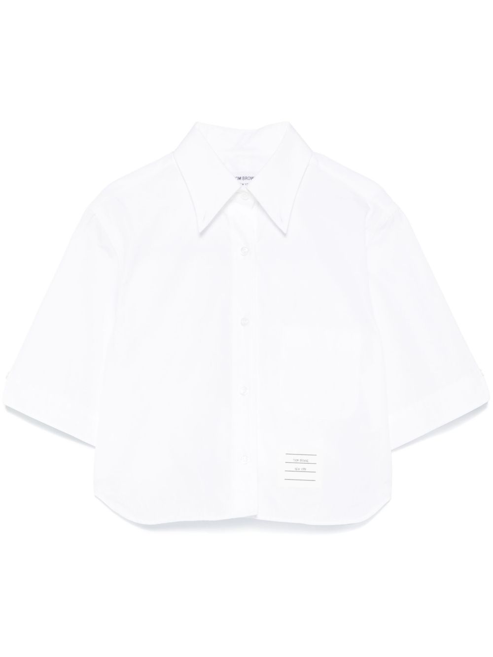 Thom Browne Cropped Cotton Shirt With Logo Tag White White