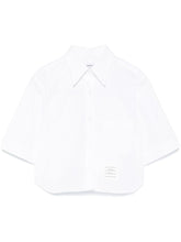 Thom Browne Cropped Cotton Shirt With Logo Tag White White