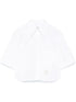 Thom Browne Cropped Cotton Shirt With Logo Tag White White