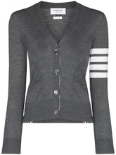 Thom Browne Grey Virgin Wool Four-Stripe V-Neck Cardigan Grey