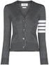 Thom Browne Grey Virgin Wool Four-Stripe V-Neck Cardigan Grey
