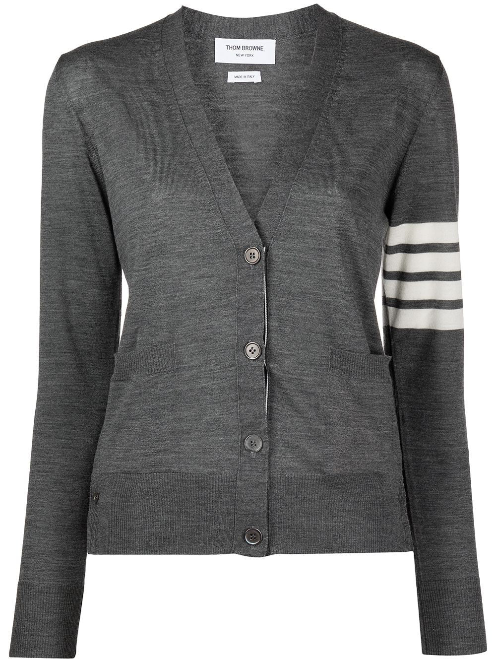 Thom Browne Fine Wool 4-Bar Stripe Cardigan Grey