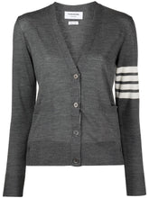 Thom Browne Fine Wool 4-Bar Stripe Cardigan Grey