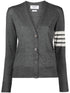Thom Browne Fine Wool 4-Bar Stripe Cardigan Grey