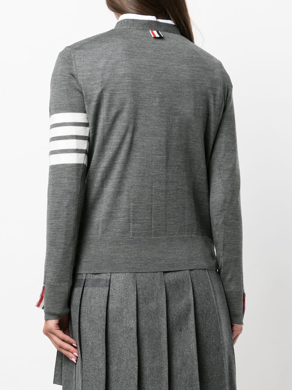 Thom Browne Fine Wool 4-Bar Stripe Cardigan Grey