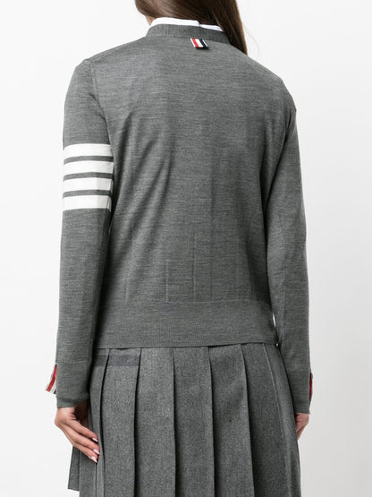 Thom Browne Fine Wool 4-Bar Stripe Cardigan Grey