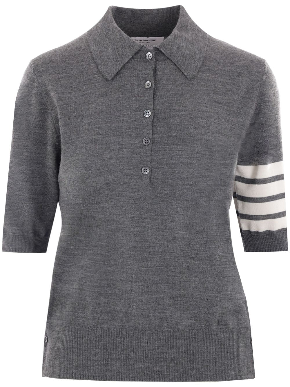 Thom Browne Virgin Wool Polo Shirt with Logo Patch Grey
