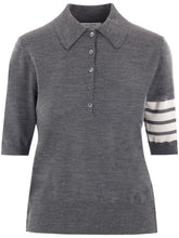 Thom Browne Virgin Wool Polo Shirt with Logo Patch Grey