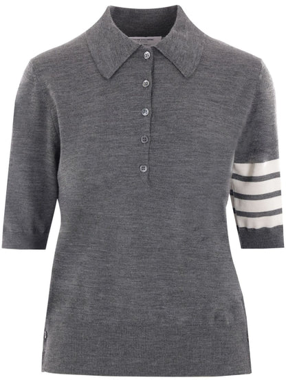Thom Browne Virgin Wool Polo Shirt with Logo Patch Grey