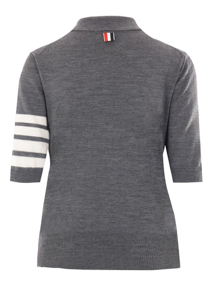 Thom Browne Virgin Wool Polo Shirt with Logo Patch Grey