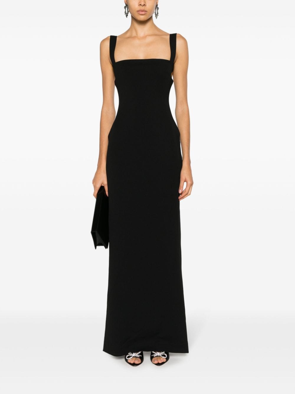 Solace London Joni Stretch-Crepe Square-Neck Maxi Dress Black