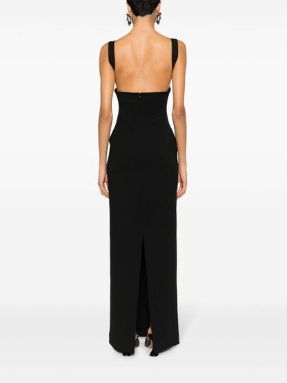 Solace London Joni Stretch-Crepe Square-Neck Maxi Dress Black