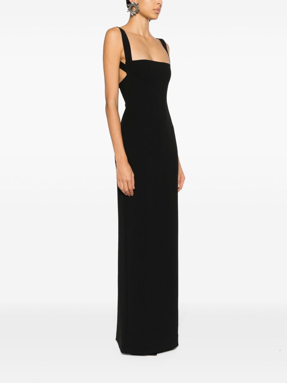 Solace London Joni Stretch-Crepe Square-Neck Maxi Dress Black