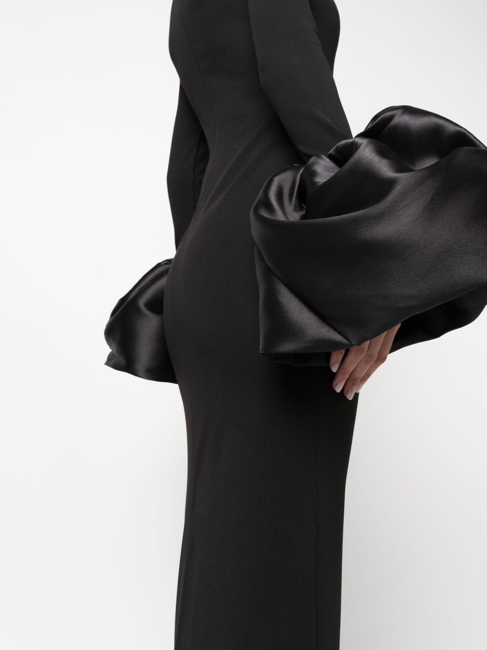 Solace London Viviana Satin Maxi Mock Neck Dress Black