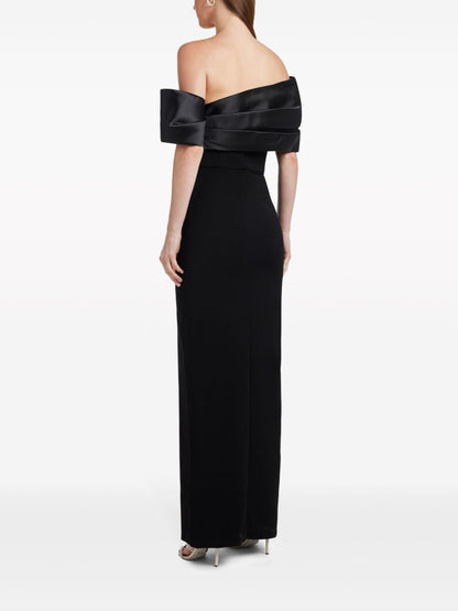 Solace London Off-Shoulder Satin-Trim Maxi Dress Black