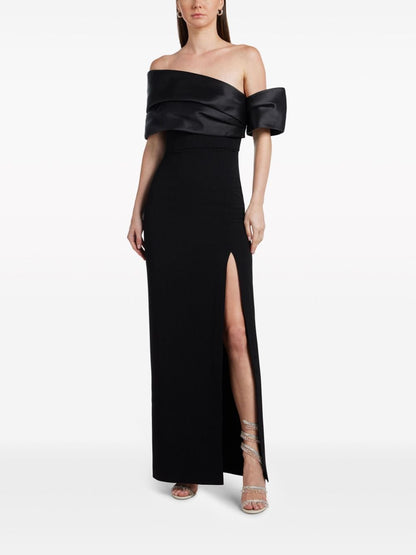 Solace London Off-Shoulder Satin-Trim Maxi Dress Black
