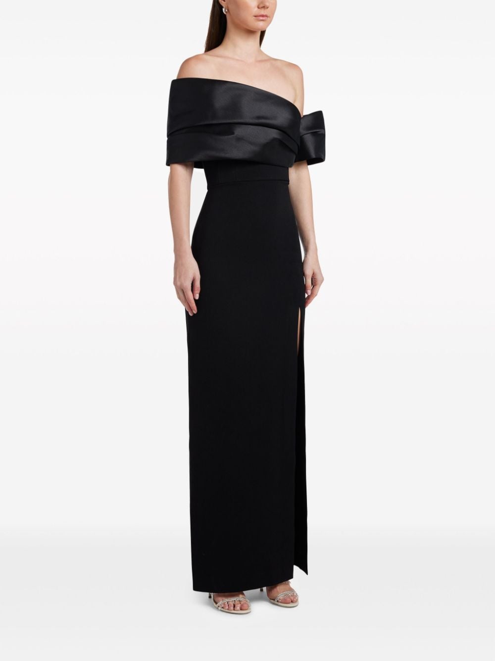 Solace London Off-Shoulder Satin-Trim Maxi Dress Black