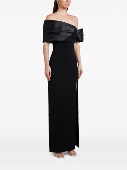 Solace London Off-Shoulder Satin-Trim Maxi Dress Black