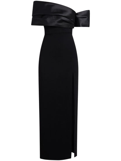 Solace London Off-Shoulder Satin-Trim Maxi Dress Black