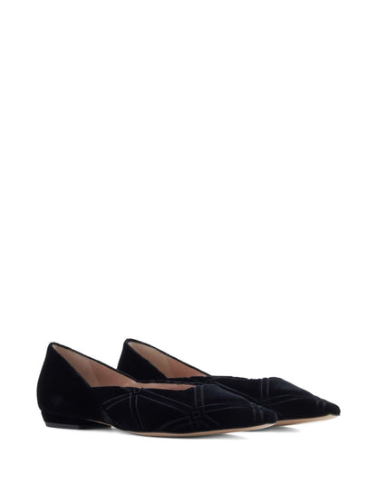 Emporio Armani Flat Velvet Point-Toe Flats Black