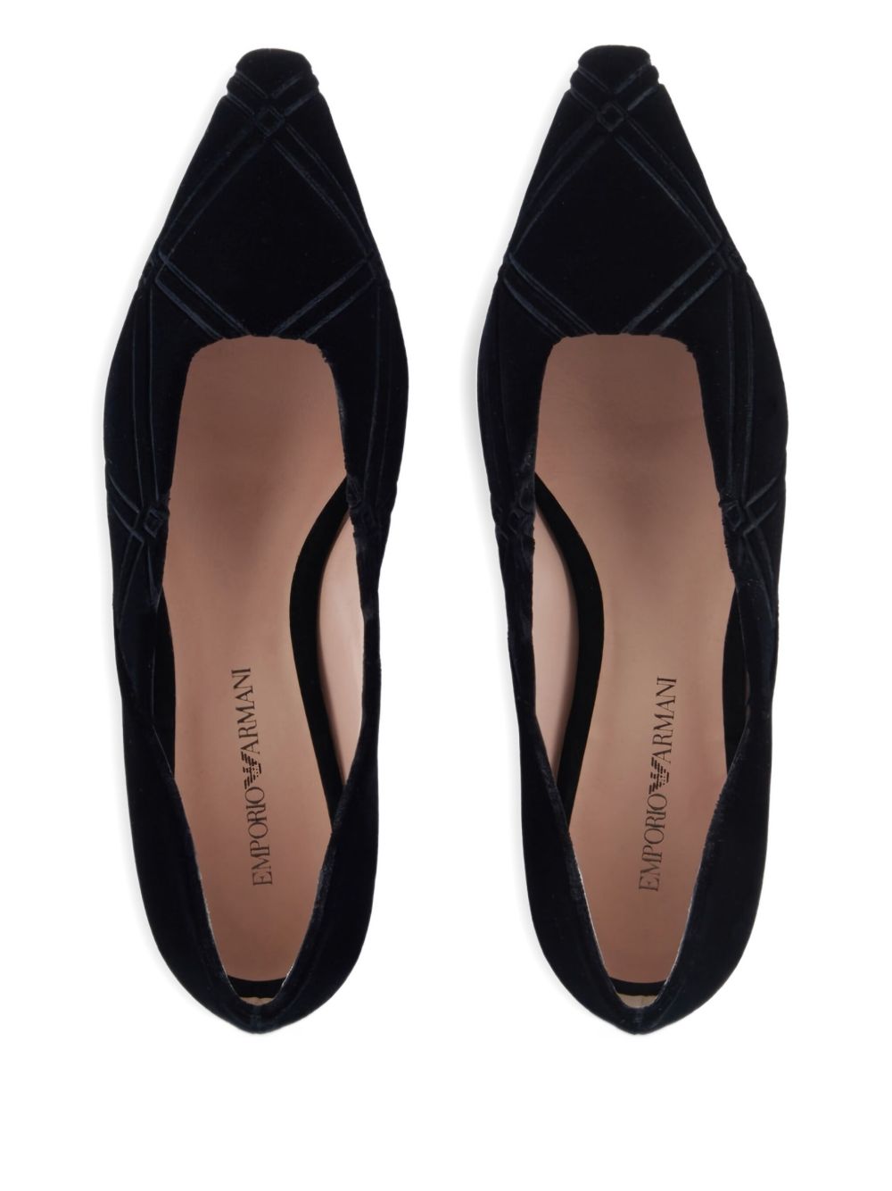 Emporio Armani Flat Velvet Point-Toe Flats Black