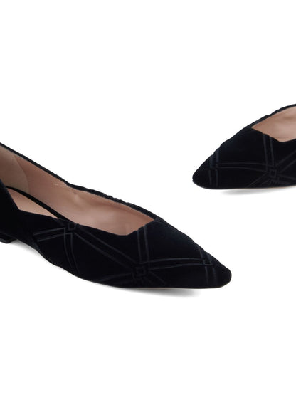 Emporio Armani Flat Velvet Point-Toe Flats Black