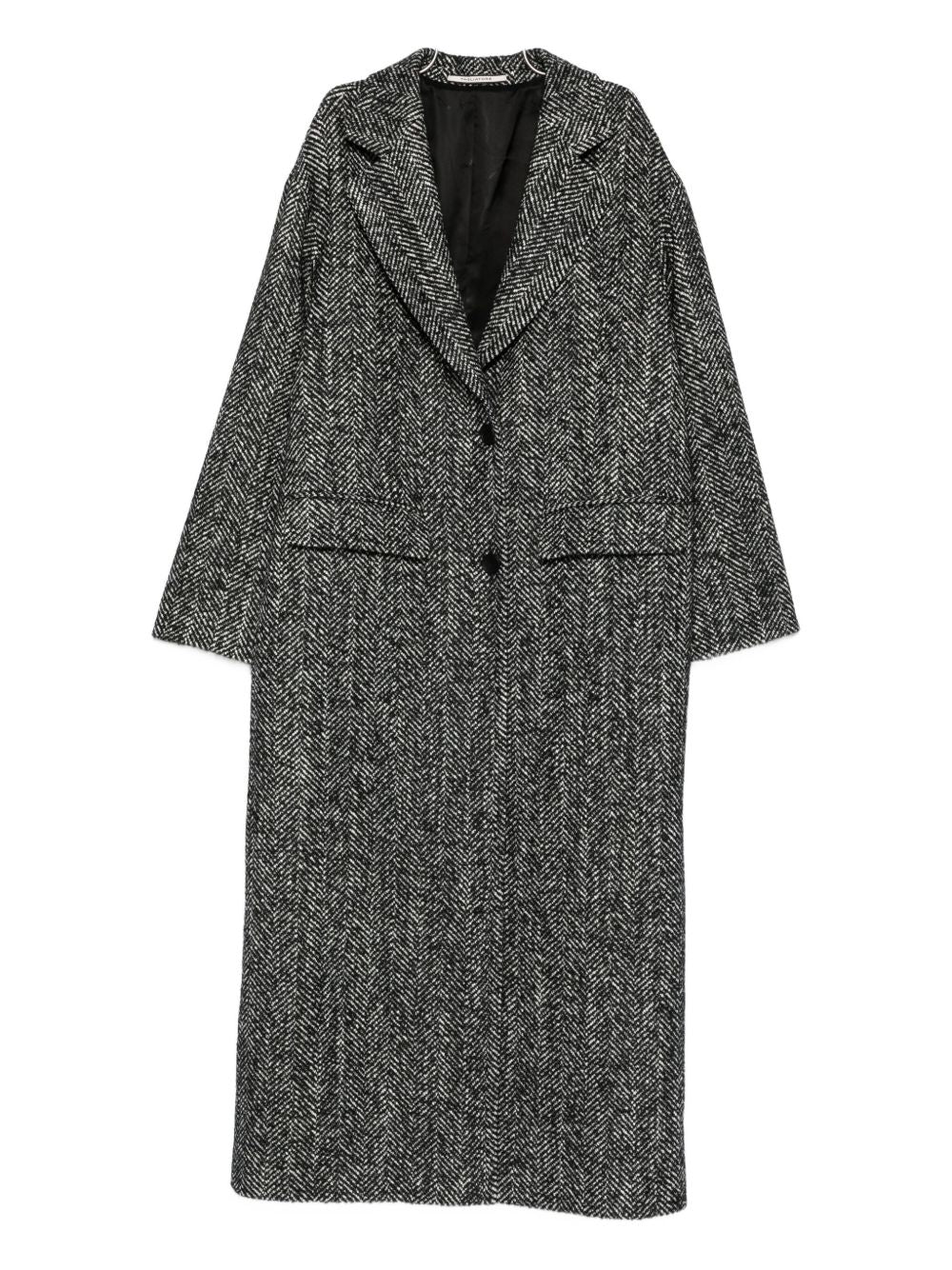 Tagliatore Herringbone Wool Blend Single-Breasted Coat Black black