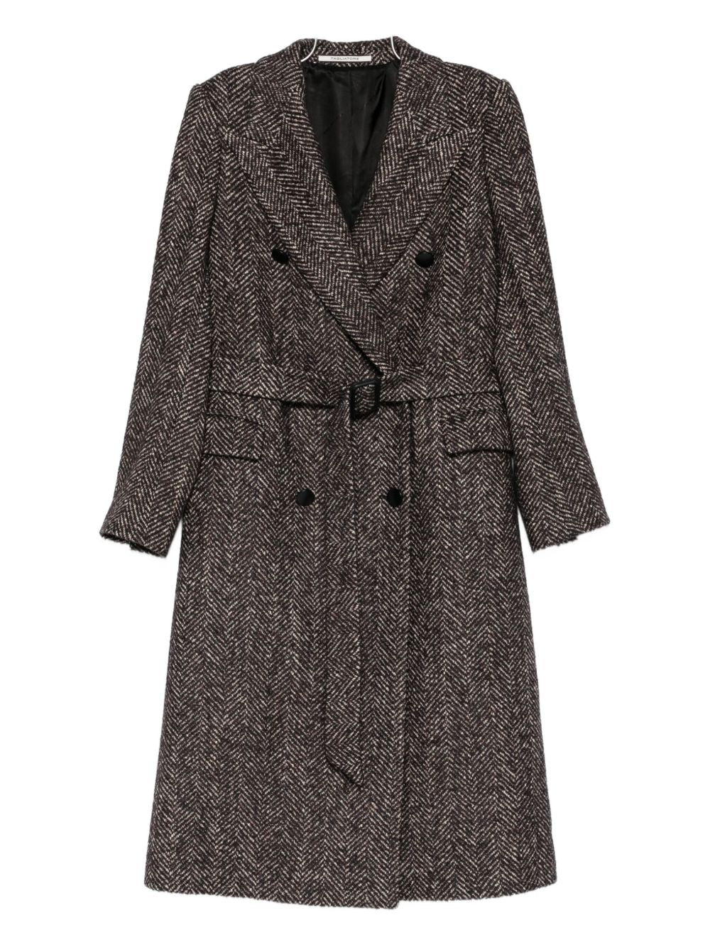 Tagliatore Double-Breasted Wool-Blend Herringbone Coat Black