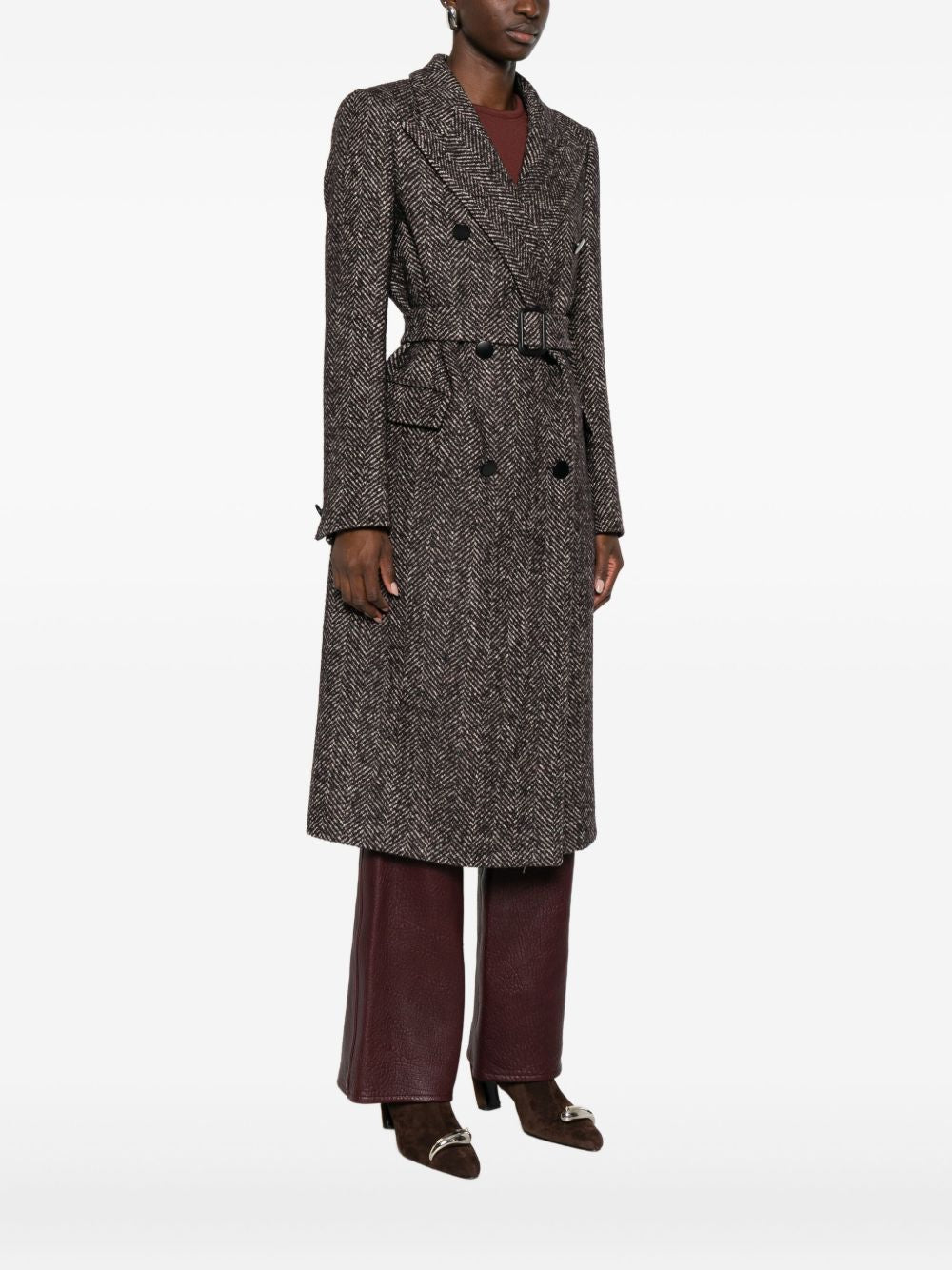 Tagliatore Double-Breasted Wool-Blend Herringbone Coat Black
