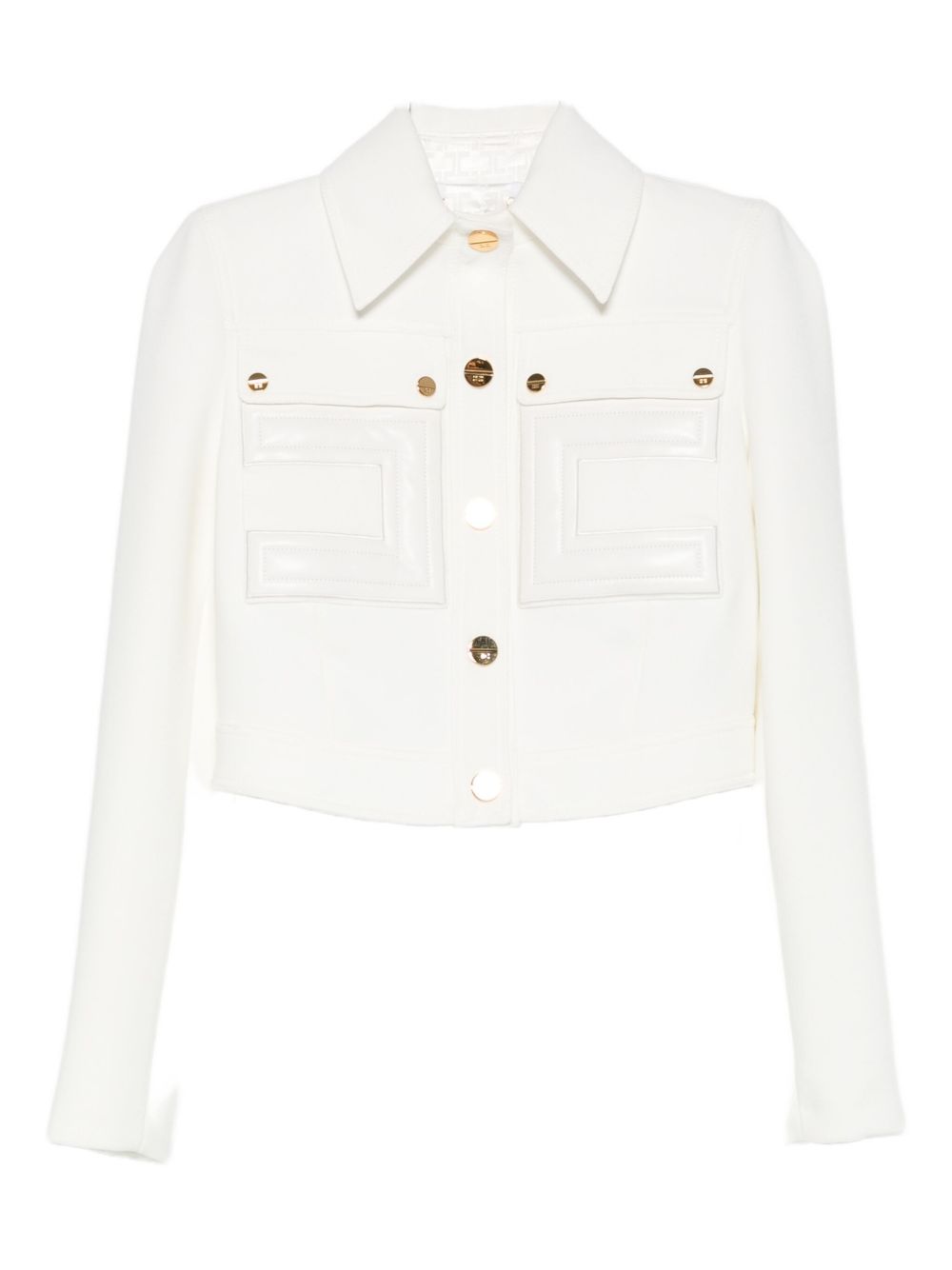 Elisabetta Franchi Double-Breasted Ivory Jacket with Patch Pockets Ivory