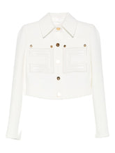 Elisabetta Franchi Double-Breasted Ivory Jacket with Patch Pockets Ivory