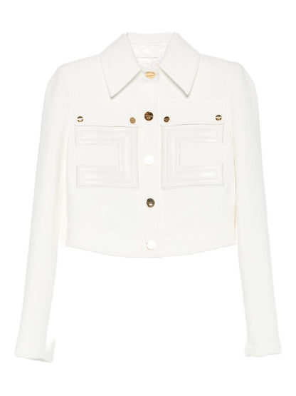 Elisabetta Franchi Double-Breasted Ivory Jacket with Patch Pockets Ivory