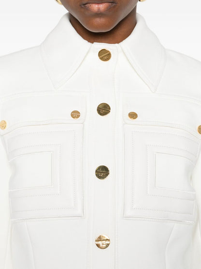 Elisabetta Franchi Double-Breasted Ivory Jacket with Patch Pockets Ivory
