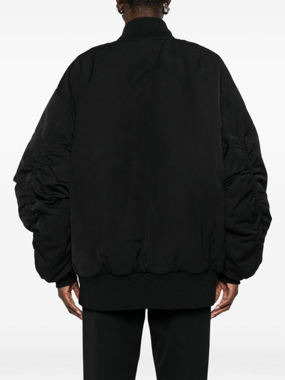 Dolce &amp; Gabbana Matelassé Zip-Up Jacket with Ruched Sleeves Black Black