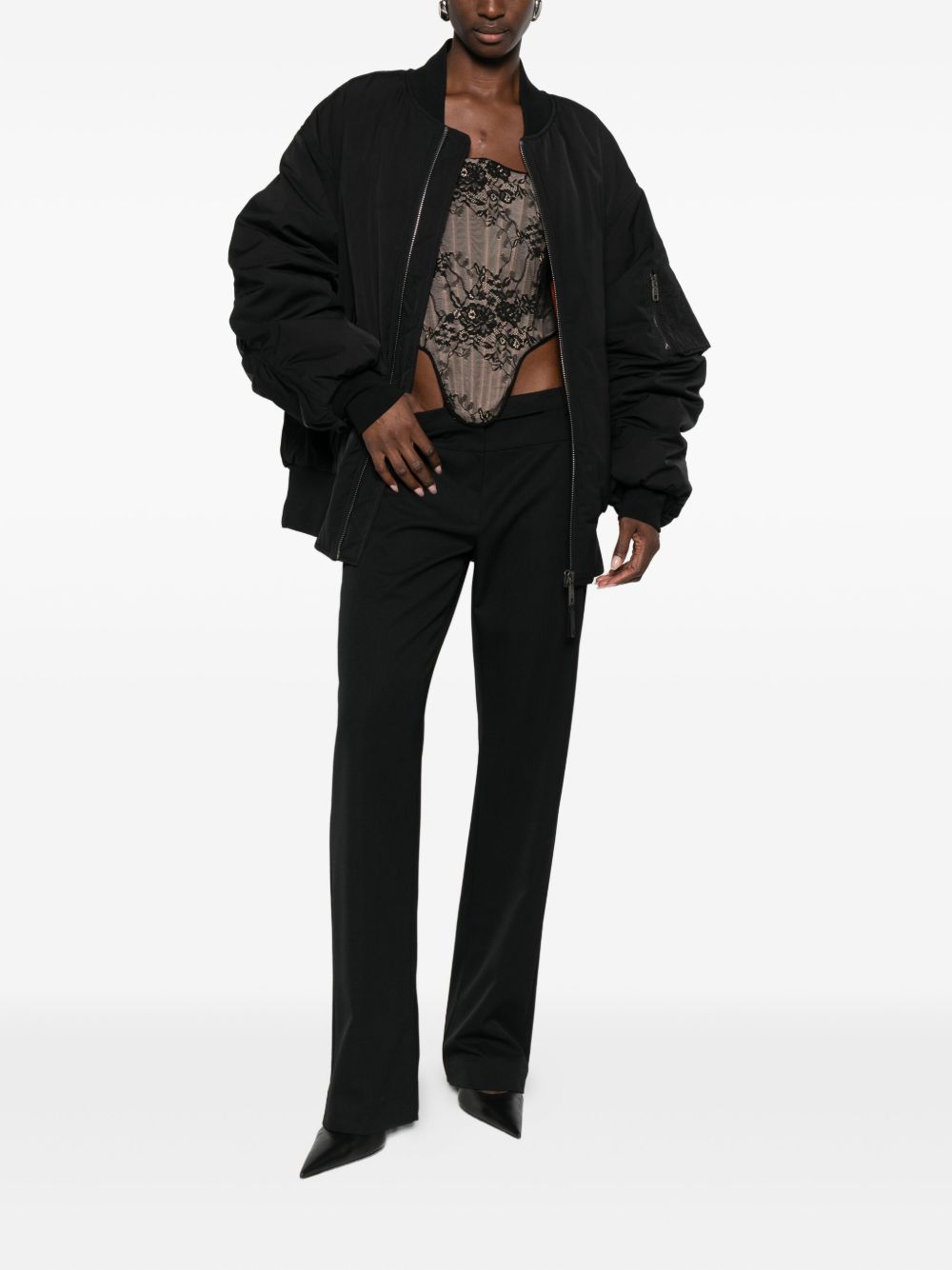 Dolce &amp; Gabbana Matelassé Zip-Up Jacket with Ruched Sleeves Black Black